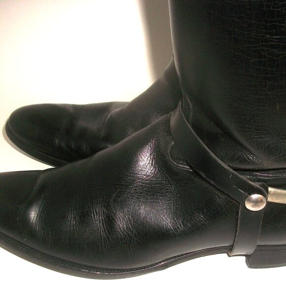Vintage 80's Handmade Black Leather Bespoke Riding Boots w Metal Spur Harness 9M - Picture 10 of 16